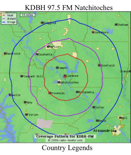 KDBH 97.5 FM coverage map