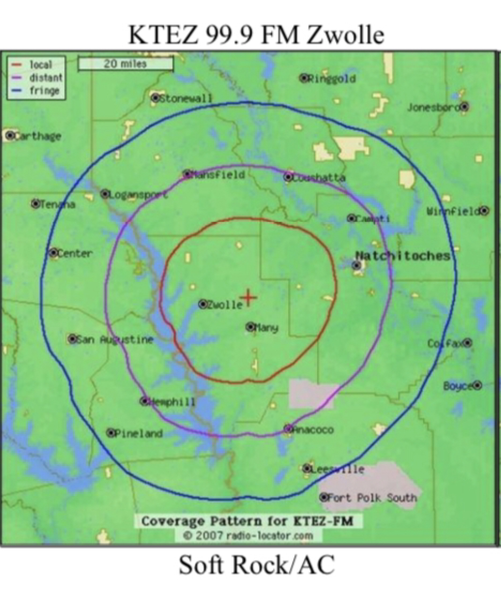 KTEZ 99.9 FM coverage map