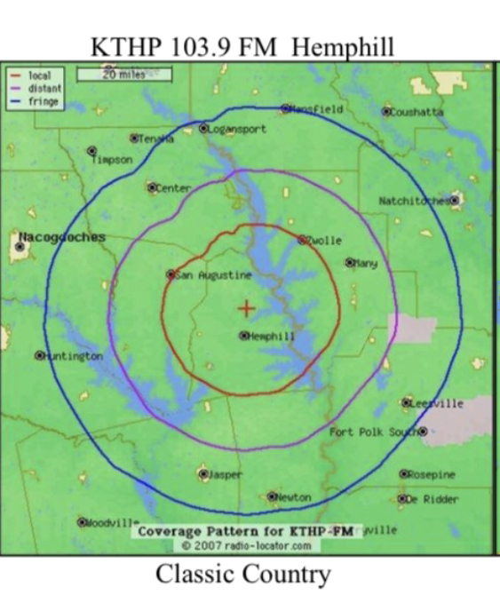KTHP 103.9 FM coverage map
