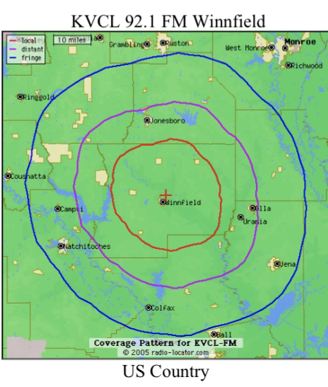 KVCL 92.1 FM coverage map