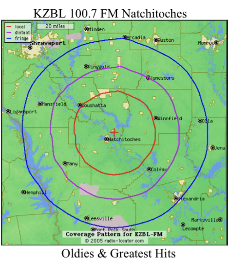 KZBL 100.7 FM coverage map