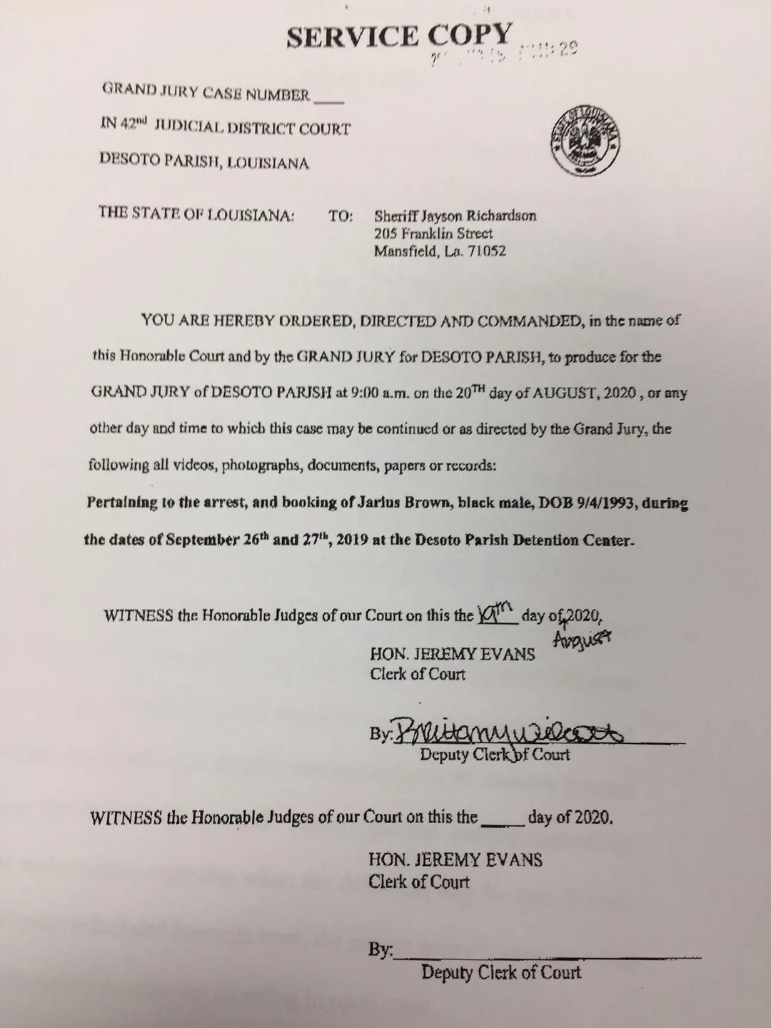 DeSoto subpoena